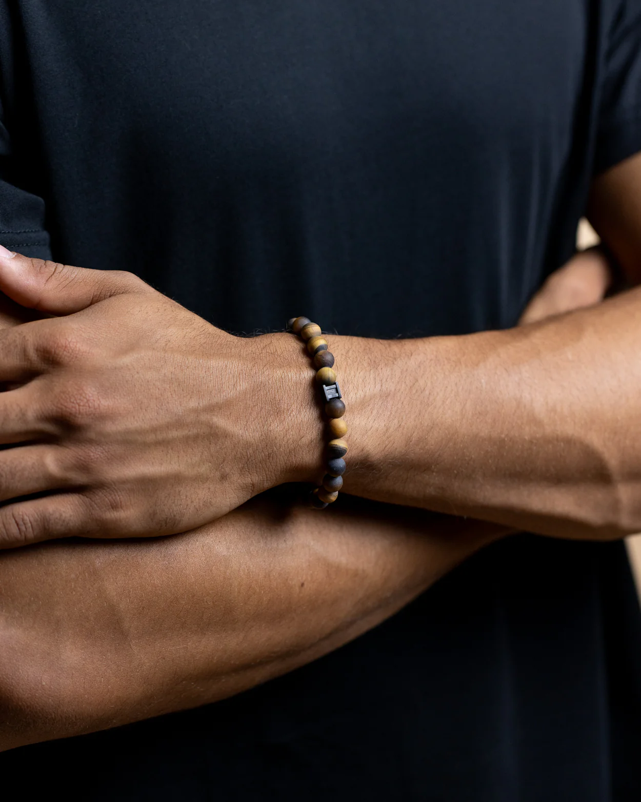 8mm Bracelet with matte Tiger Eye stone and black spacer - Image 5