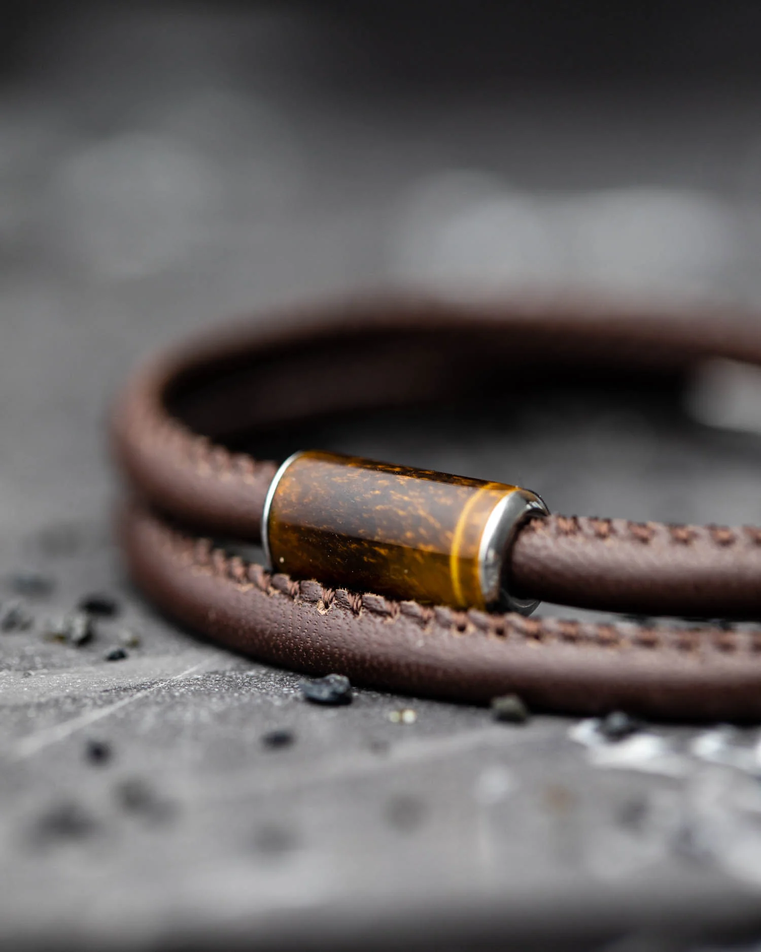 4mm Nappa leather bracelet with custom Tiger Eye stone - Image 3
