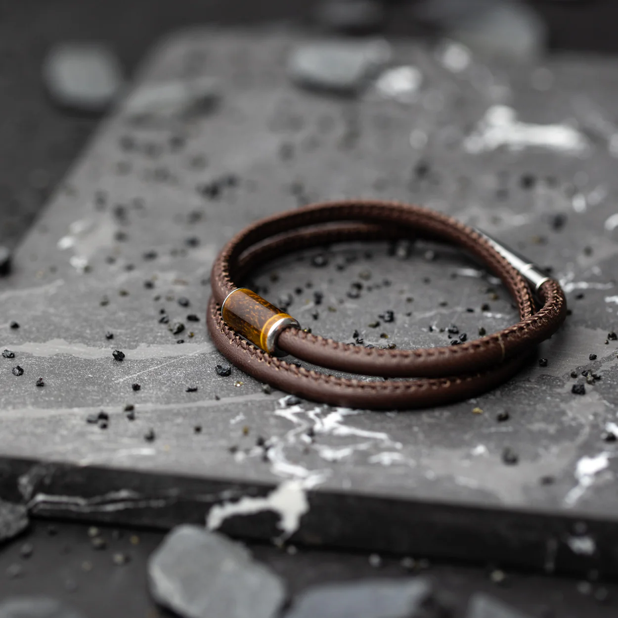 4mm Nappa leather bracelet with custom Tiger Eye stone - Image 4