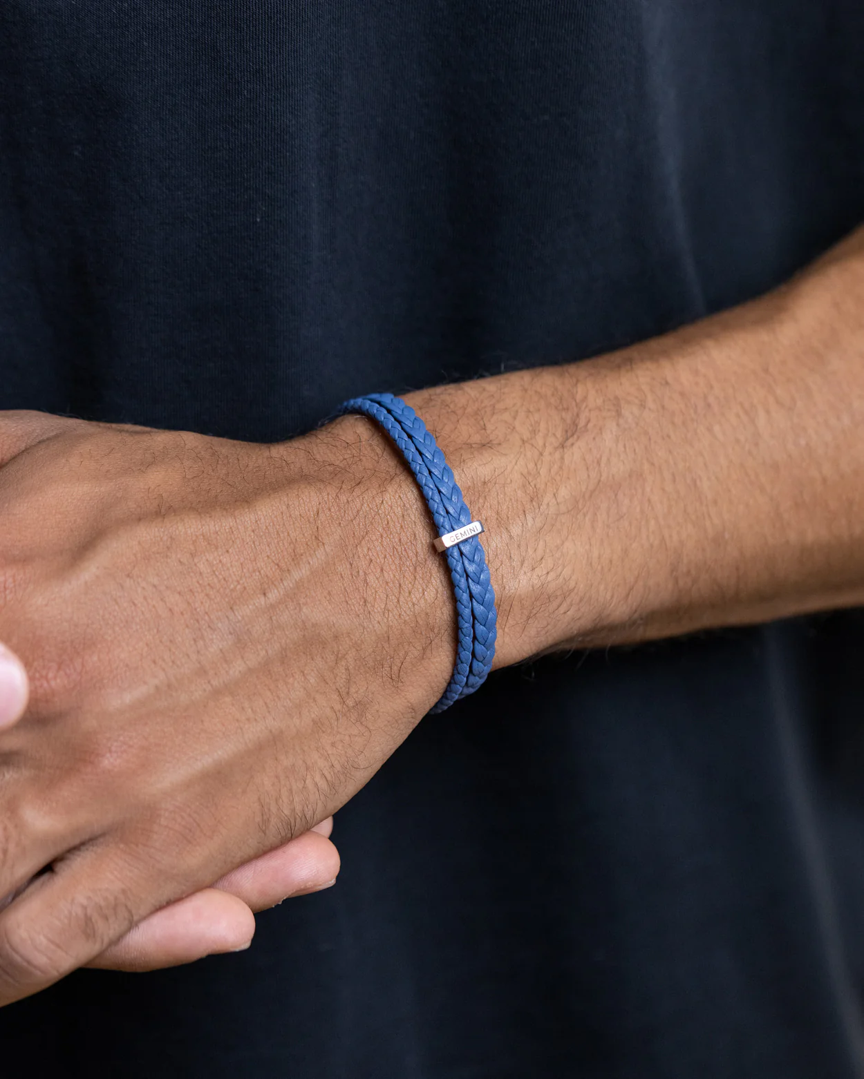 Double light blue Italian nappa leather bracelet with silverplated finish - Image 3