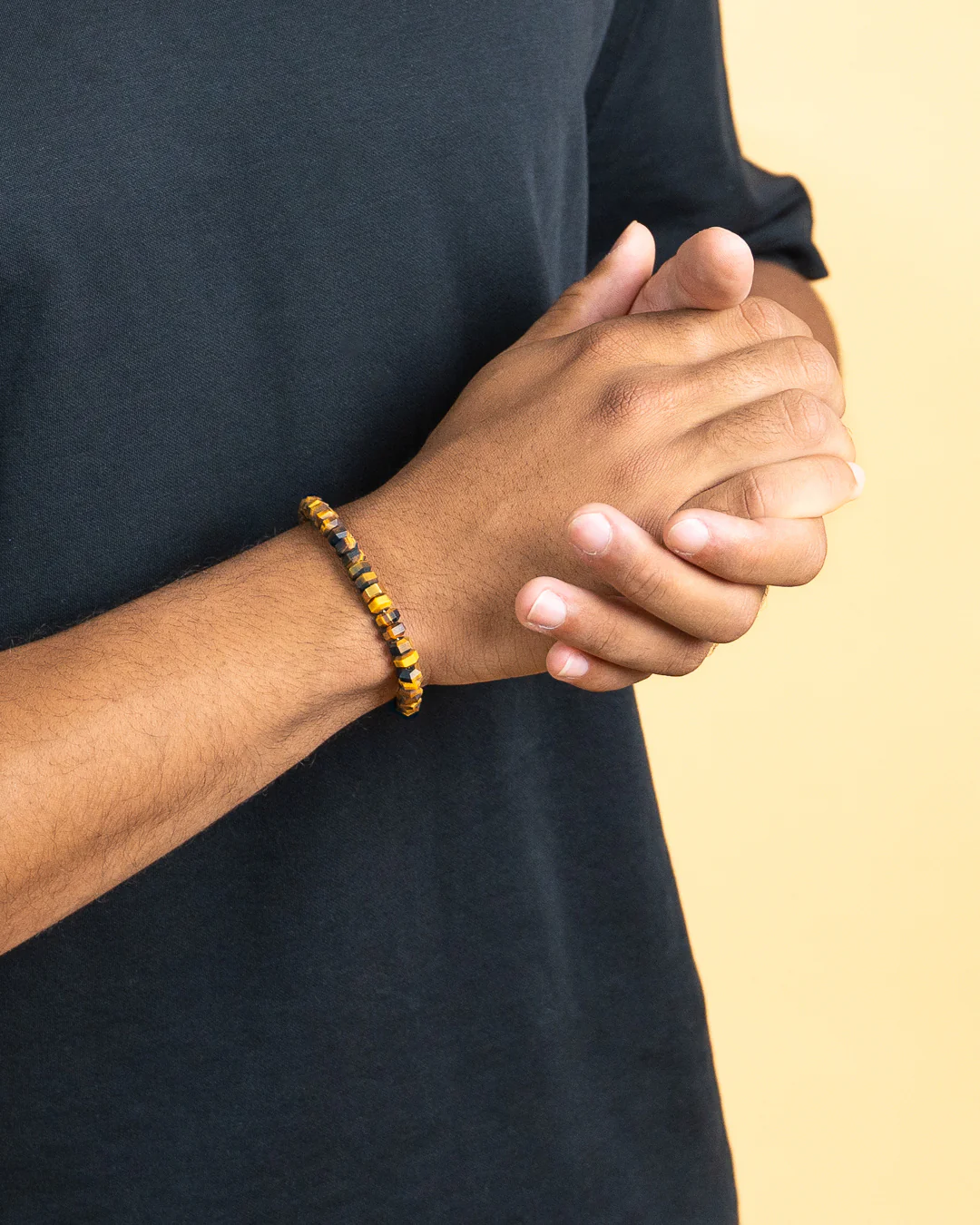 Exclusive bracelet with hand-cut Tiger Eye stone and 18k gold plating - Image 2
