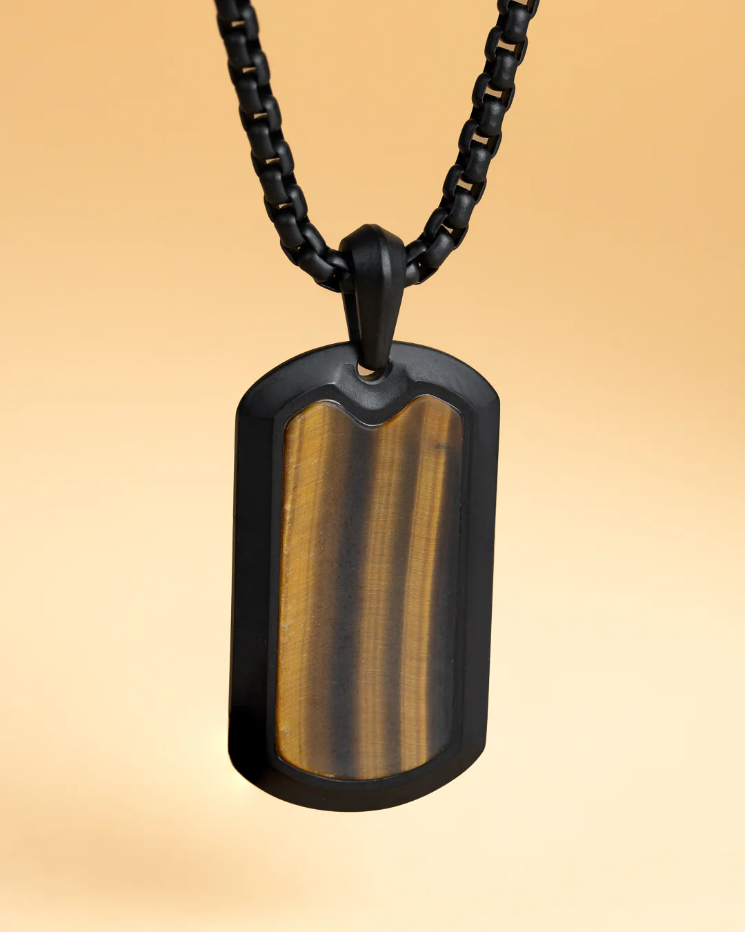 Full titanium necklace with black finish and Tiger Eye stone - Image 3
