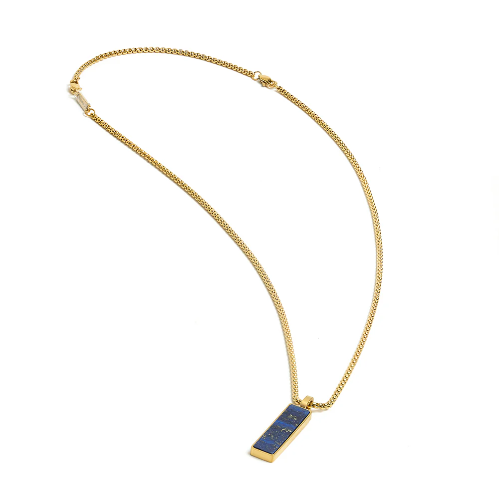 Gold-plated stainless steel necklace with a Lapis Lazuli stone - Image 4
