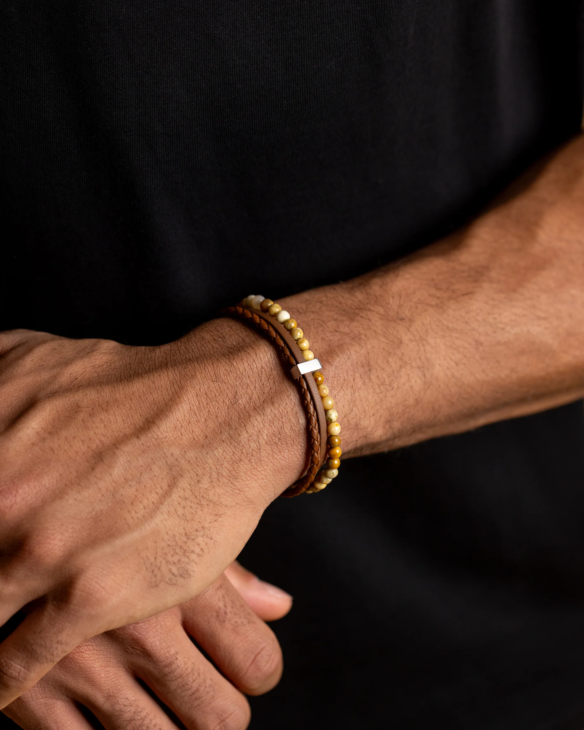 New triple bracelet with Italian leather and jasper stone - Image 3