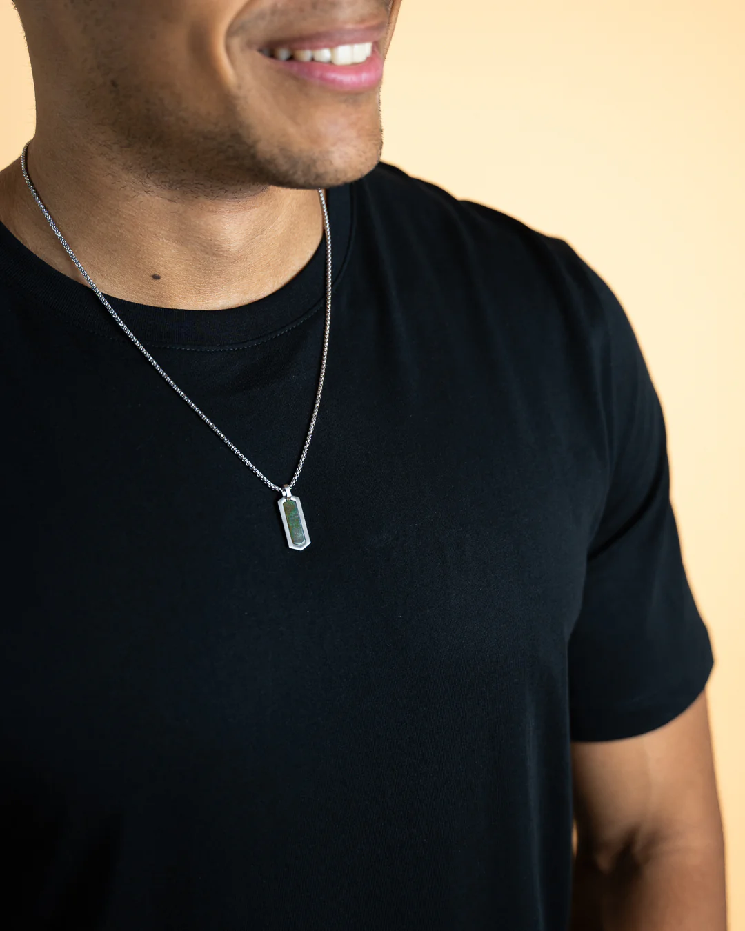 Stainless steel necklace with a green Obsidian stone - Image 3