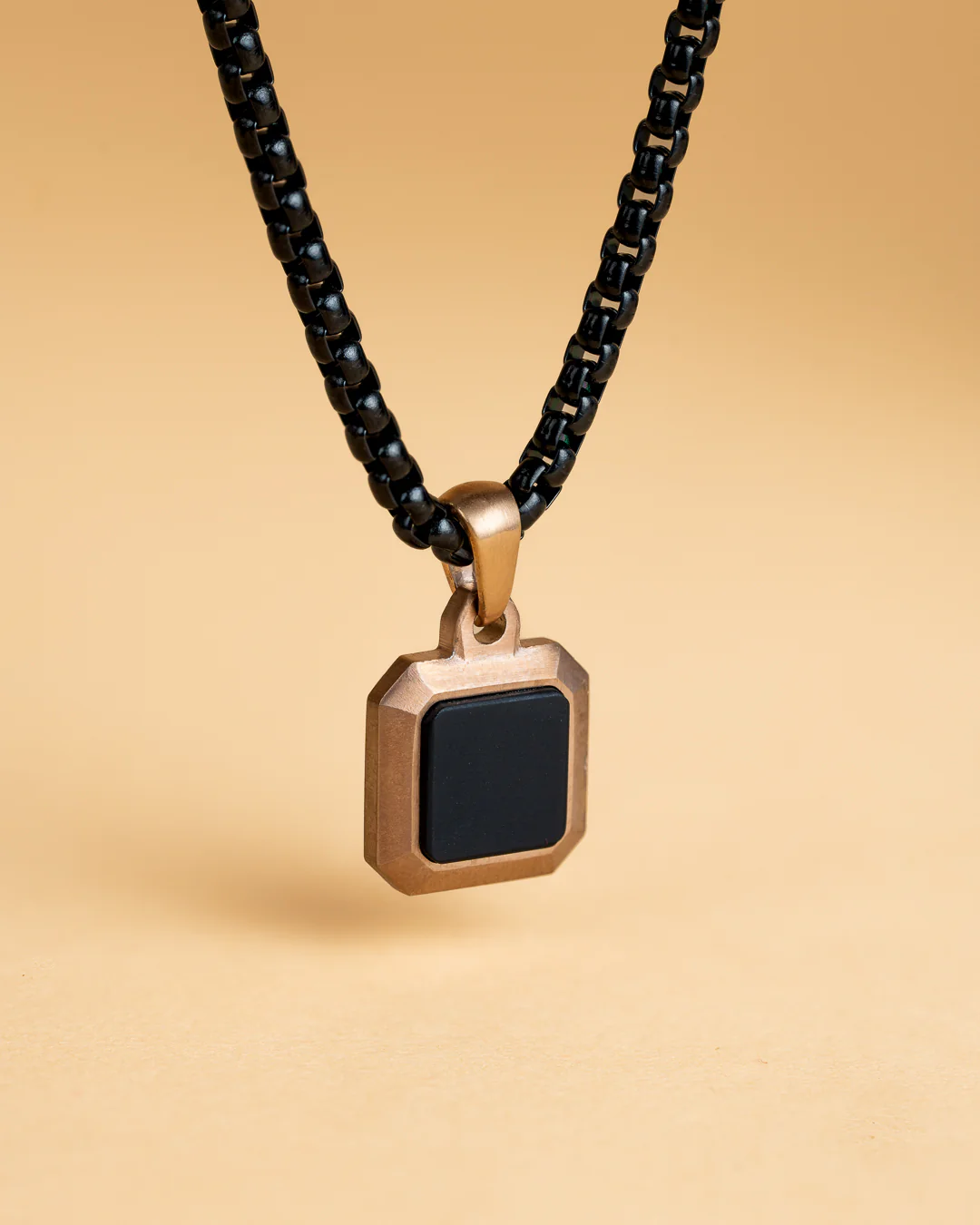 Titanium/Steel necklace with a bronze finish and Black Agate stone - Image 3