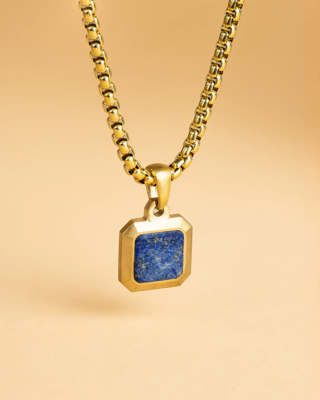 Titanium/steel necklace with an 18kt gold finish and Lapis Lazuli stone - Image 3