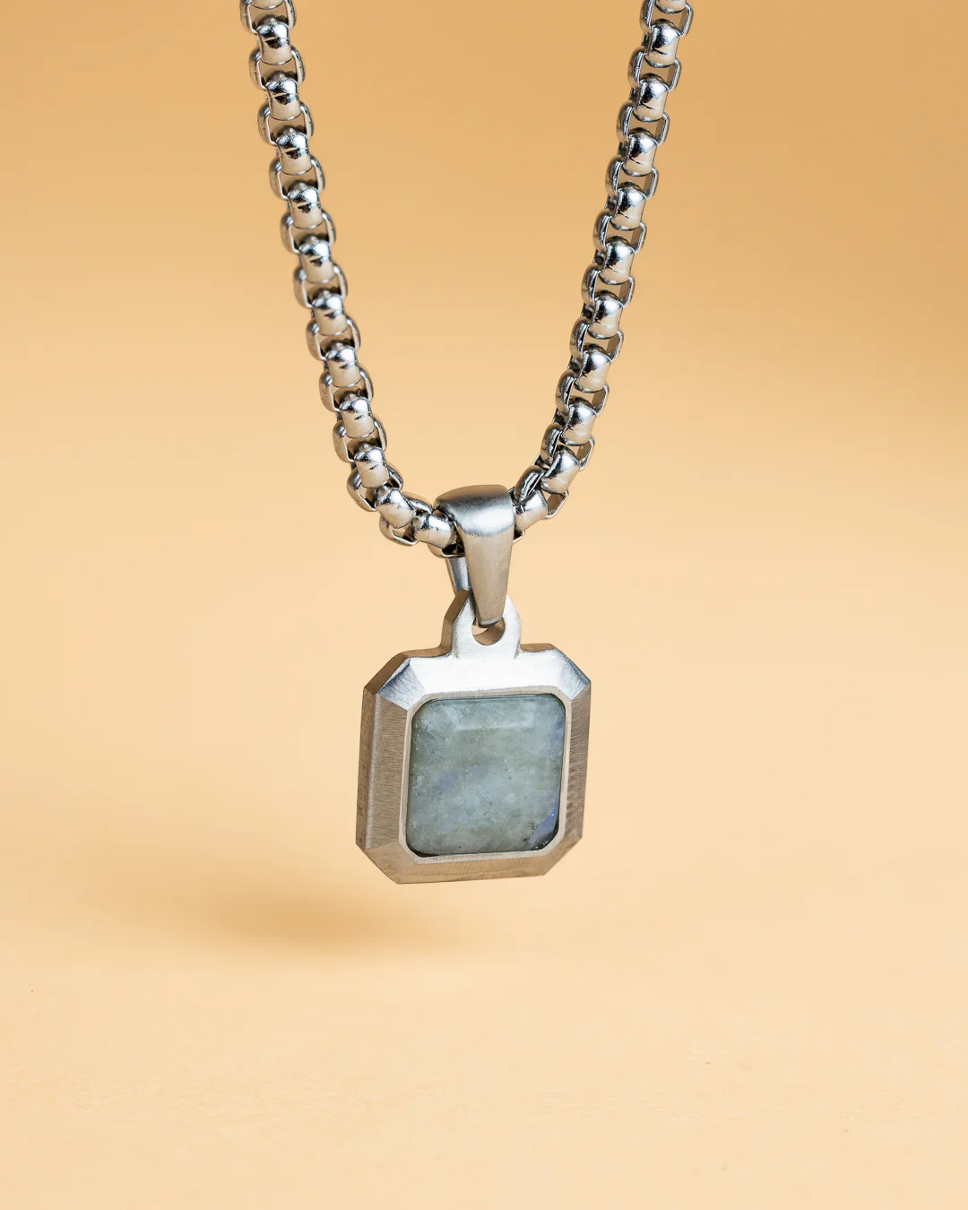 Titanium/Steel necklace with Grey Larvikite stone - Image 3