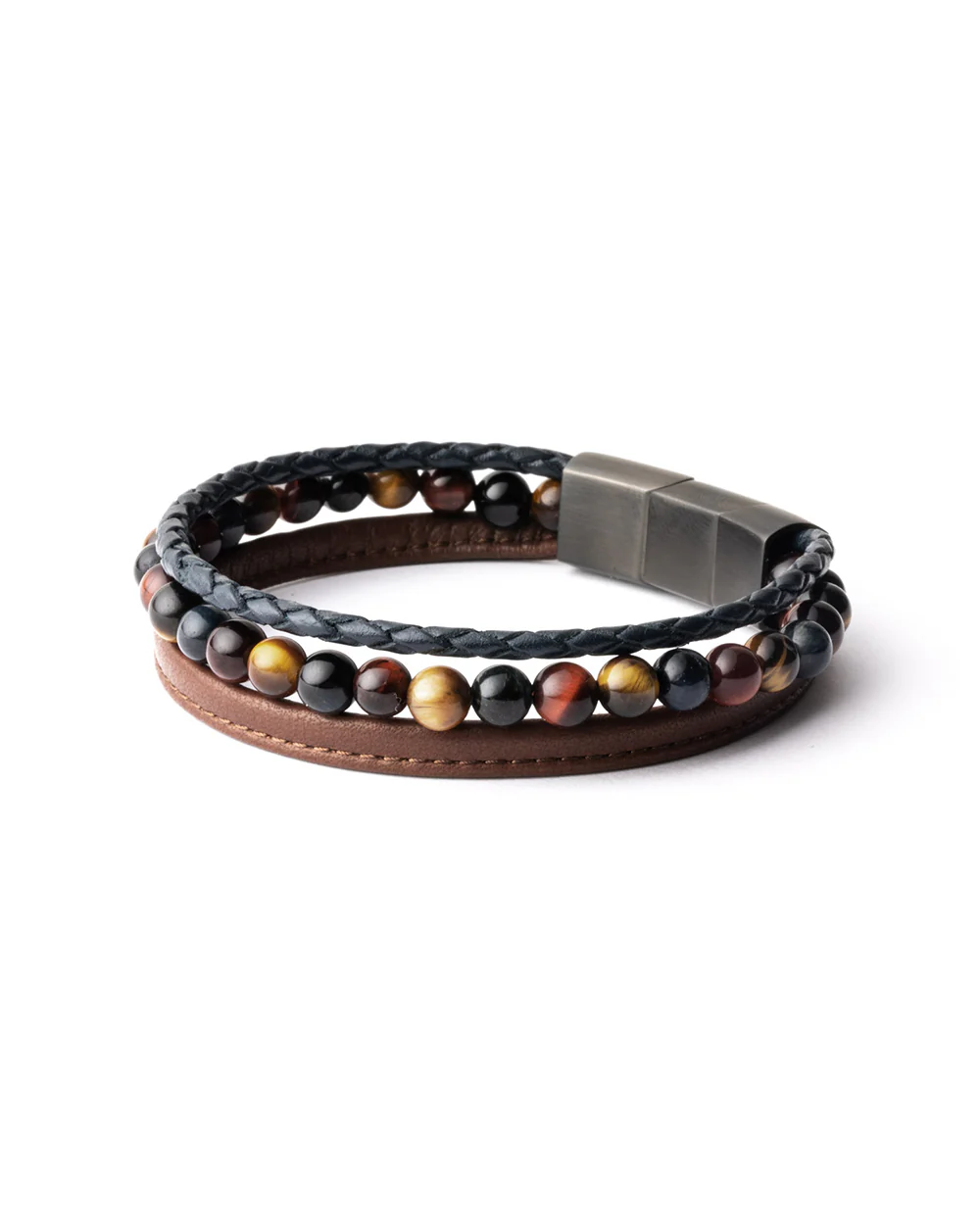 Triple bracelet with 6mm Tiger Eye stone and Nappa leather - Image 5