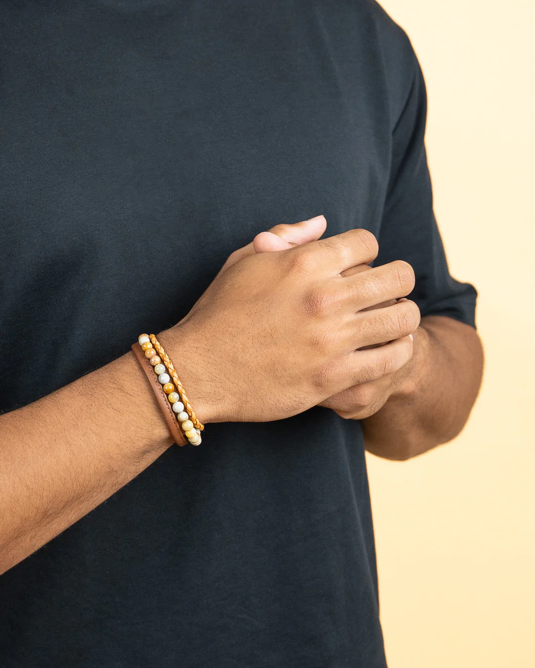 Triple bracelet with 6mm Jasper stone and Nappa leather - Image 3