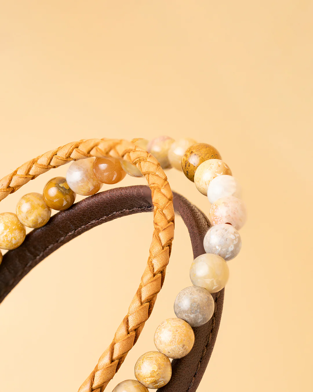 Triple bracelet with 6mm Jasper stone and Nappa leather - Image 4