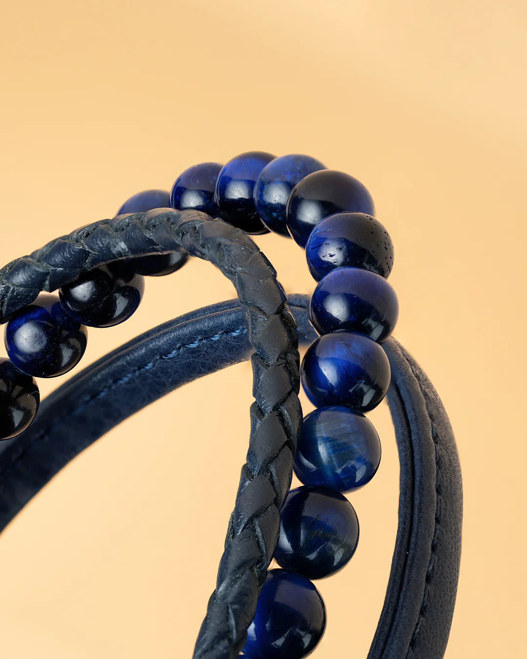 Triple bracelet with 6mm Tiger Eye stone and Nappa leather - Image 4