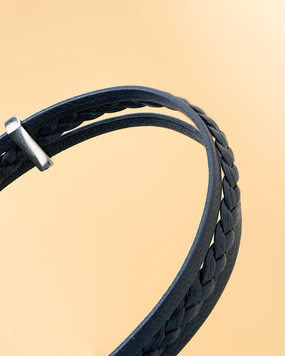 Triple blue Italian nappa leather bracelet with silverplated finish - Image 3