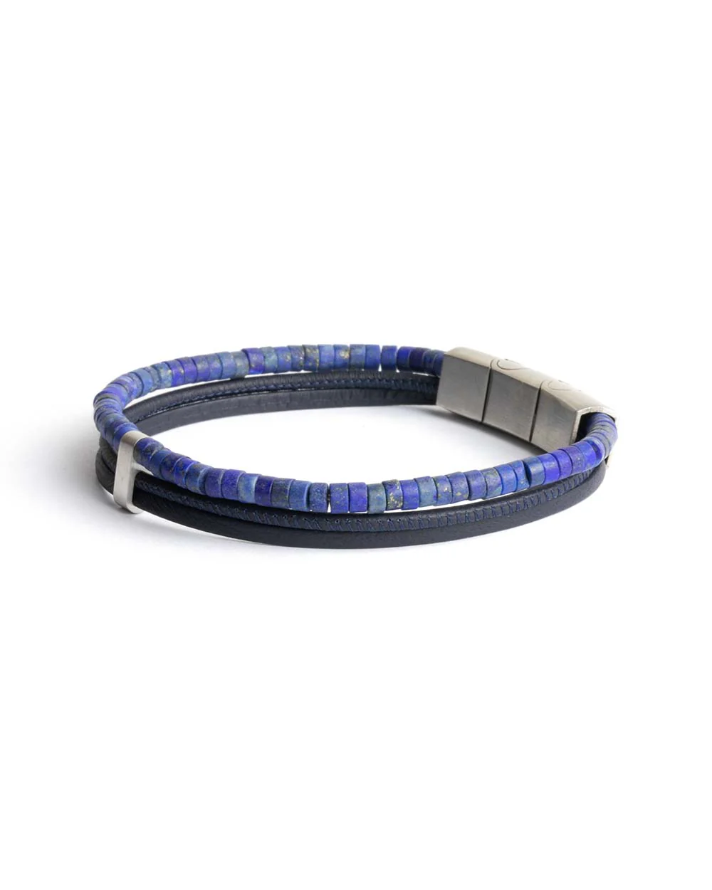 Triple bracelet with Italian leather and 2mm Lapis Lazuli stone - Image 3