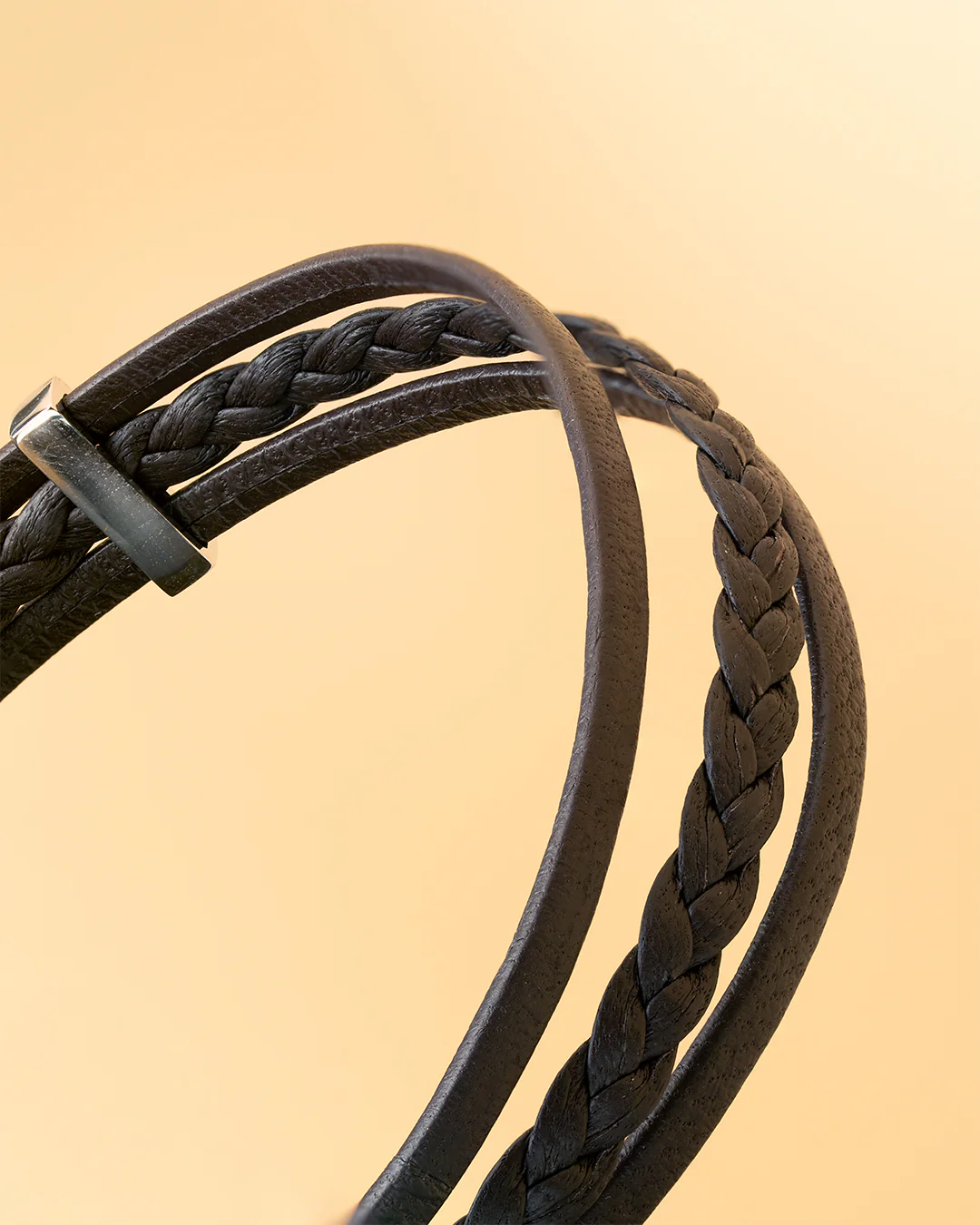 Triple brown Italian nappa leather bracelet with silverplated finish - Image 3
